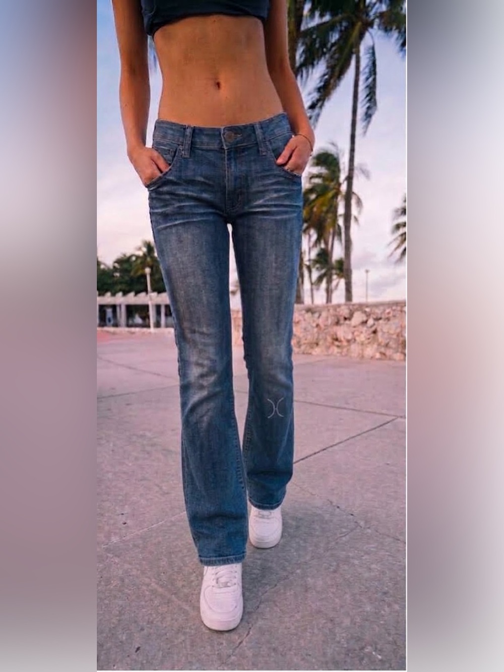 2000s Y2K 90s Vintage Von Dutch Women's Dark Blue Flared Jeans - Size 26